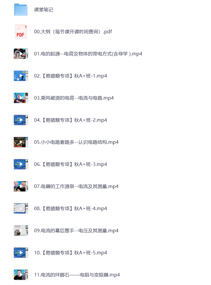 图片[1]-初中教辅 2024初三物理 秋季上 视频课+课堂笔记 打包下载