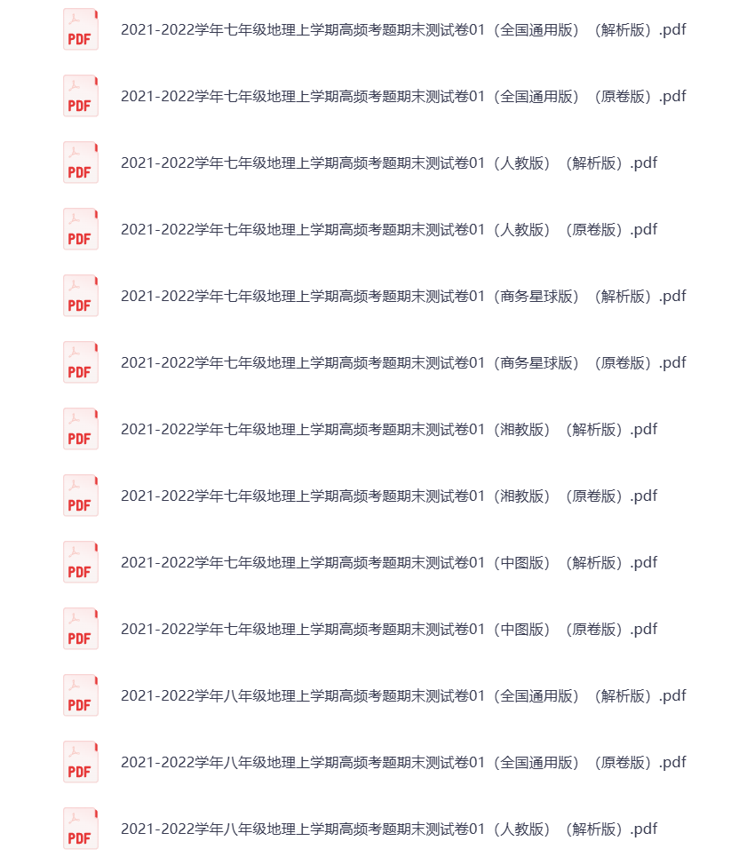 图片[1]-初中地理12合1课程 电子资料 2021-2022高频考题期末测试卷 全国通用原卷版 打包下载