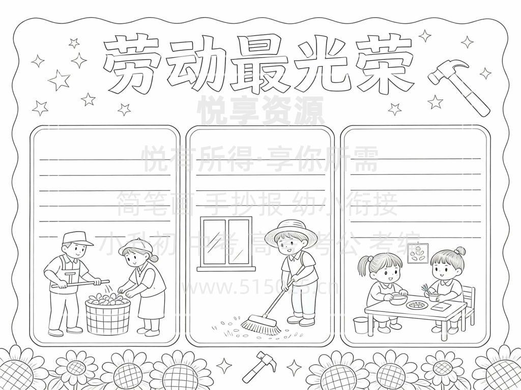 图片[3]-劳动最光荣 五一劳动节 儿童校园手抄报模板 小学必备 可直接打印