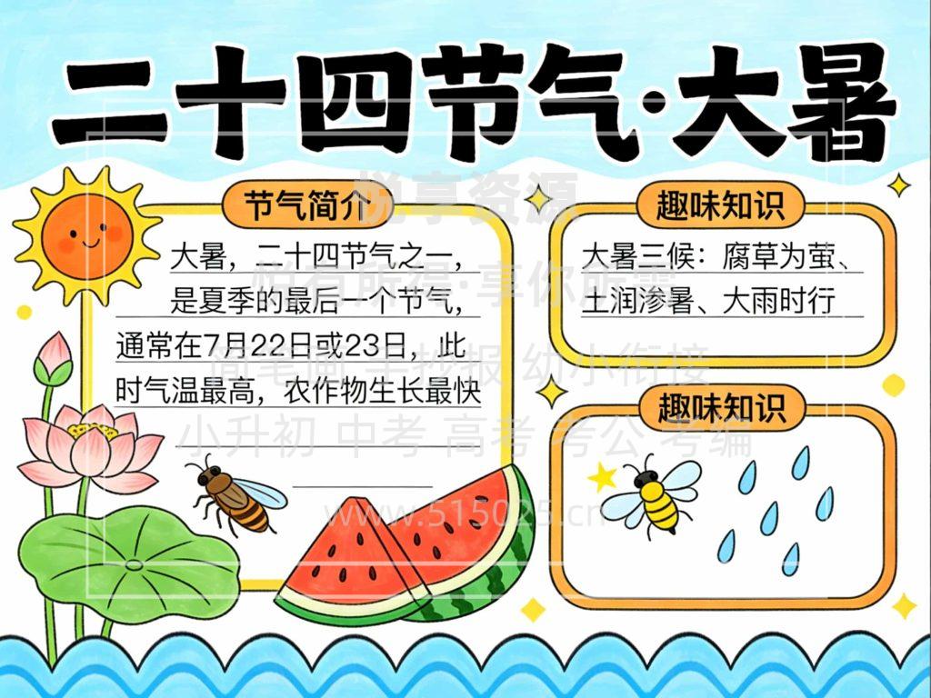 图片[1]-二十四节气-大暑 儿童校园手抄报模板 小学必备 可直接打印-悦享资源