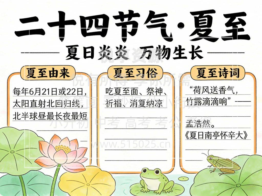 图片[1]-二十四节气 夏至 儿童校园手抄报模板 小学必备 可直接打印