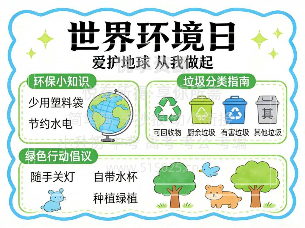 图片[1]-世界环境日 儿童校园手抄报模板 小学必备 可直接打印