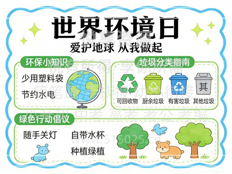 世界环境日 儿童校园手抄报模板 小学必备 可直接打印
