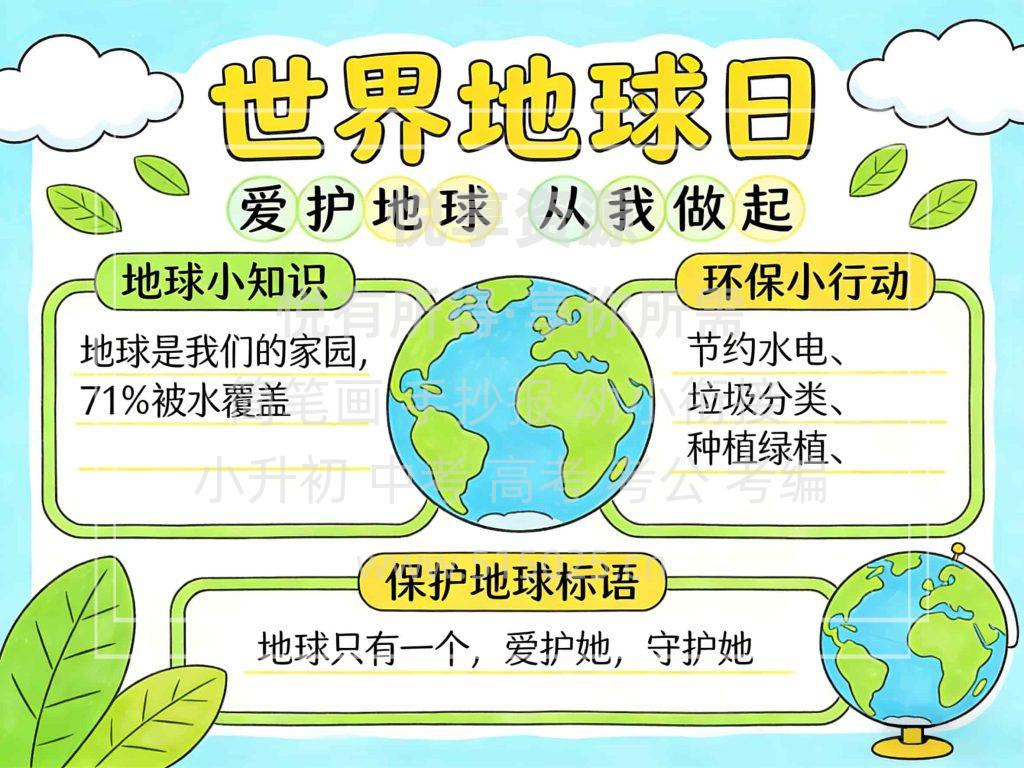 图片[1]-世界地球日 儿童校园手抄报模板 小学必备 可直接打印
