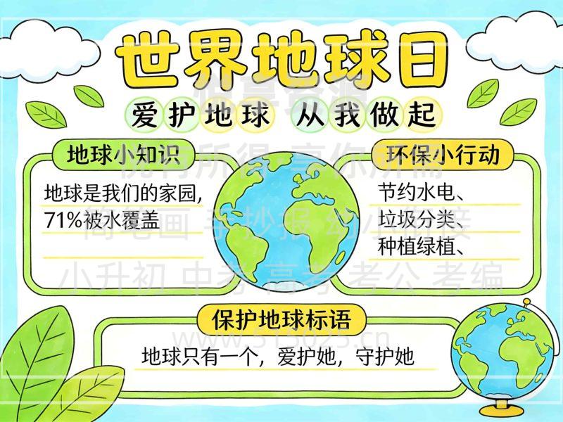世界地球日 儿童校园手抄报模板 小学必备 可直接打印-悦享资源