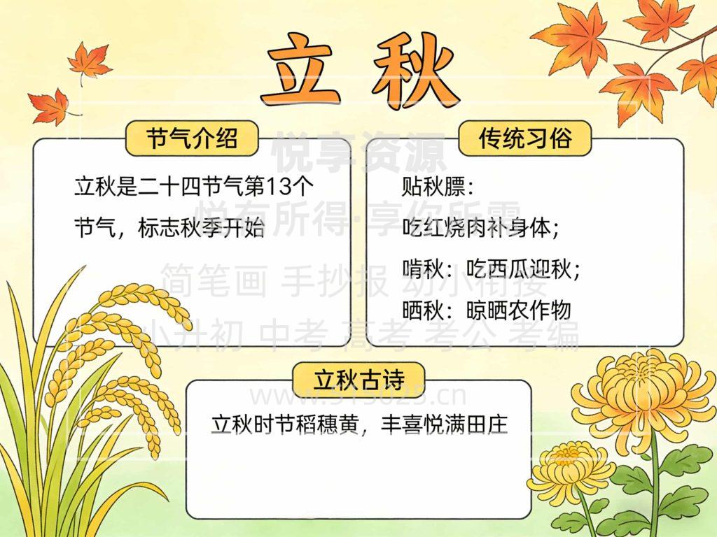 图片[1]-立秋 节气主题 儿童校园手抄报模板 小学必备 可直接打印