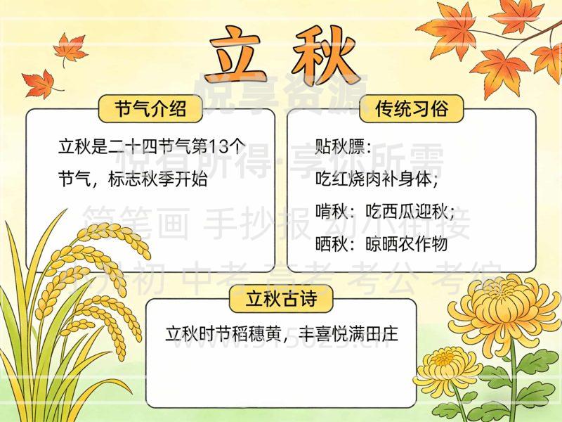 立秋 节气主题 儿童校园手抄报模板 小学必备 可直接打印-悦享资源