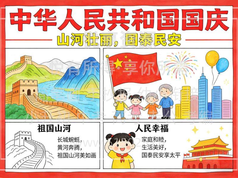 中华人民共和国 国庆 儿童校园手抄报模板 小学必备 可直接打印-悦享资源