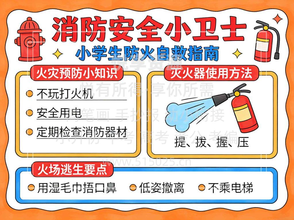 图片[1]-消防安全小卫士 儿童校园手抄报模板 小学必备 可直接打印