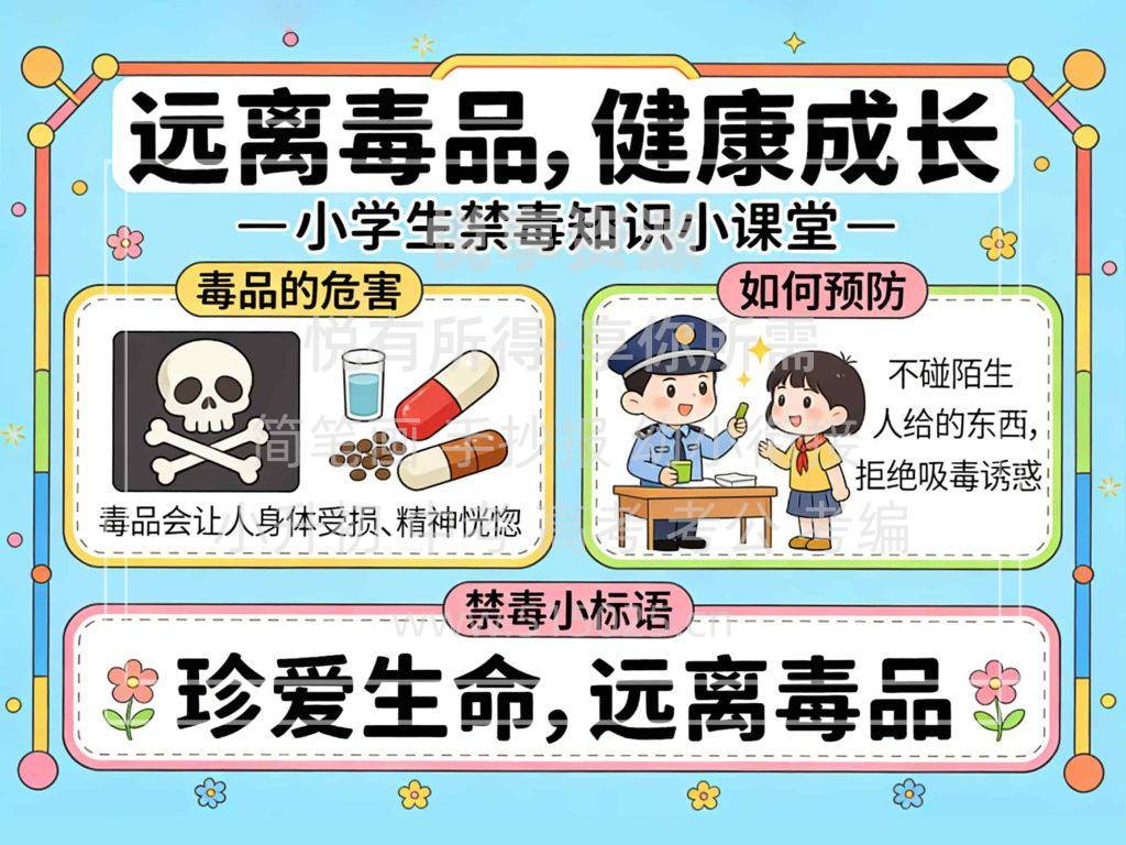 图片[1]-远离毒品 健康成长 儿童校园手抄报模板 小学必备 可直接打印