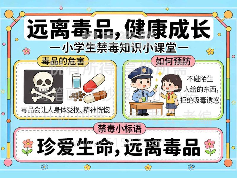 远离毒品 健康成长 儿童校园手抄报模板 小学必备 可直接打印-悦享资源