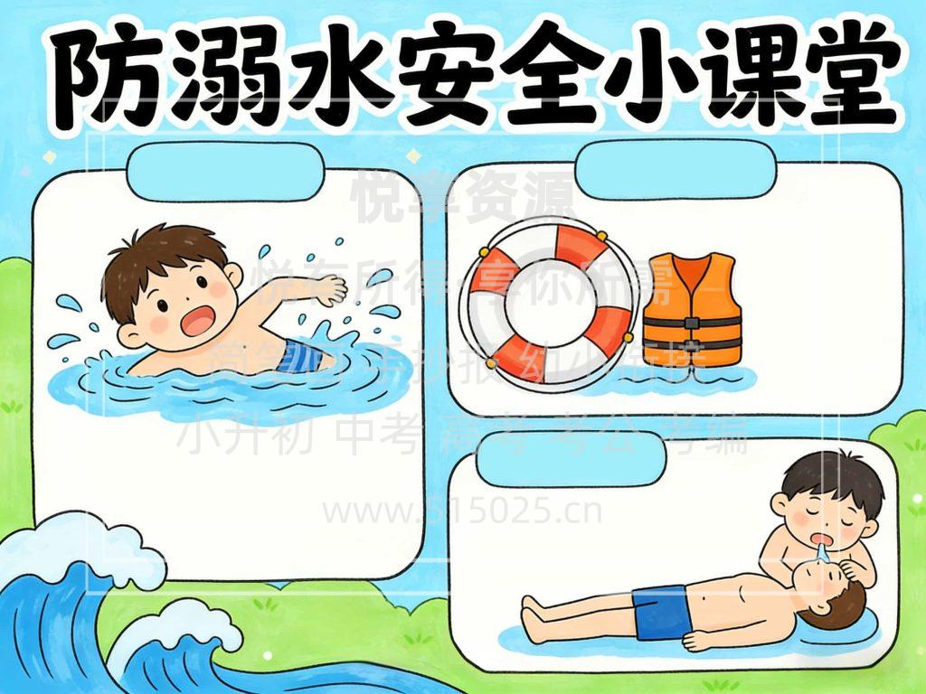 图片[2]-防溺水安全小课堂 儿童校园手抄报模板 小学必备 可直接打印