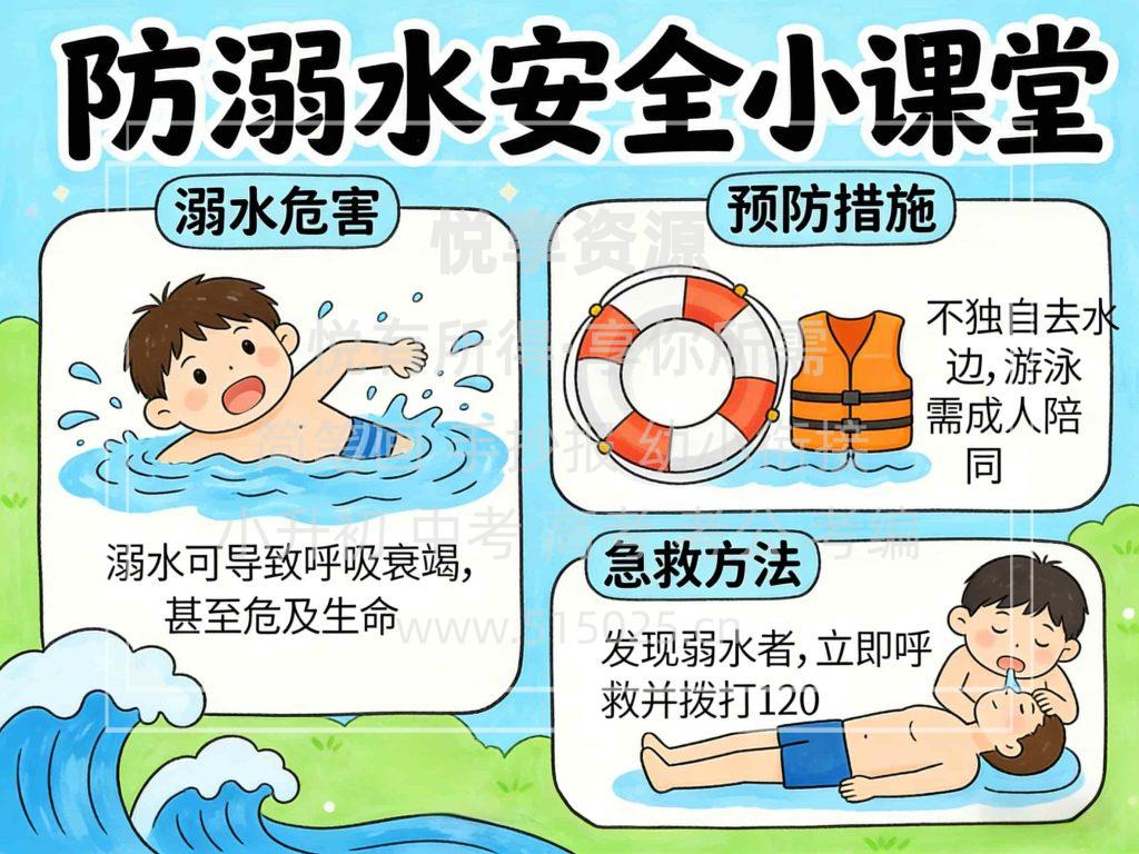 图片[1]-防溺水安全小课堂 儿童校园手抄报模板 小学必备 可直接打印