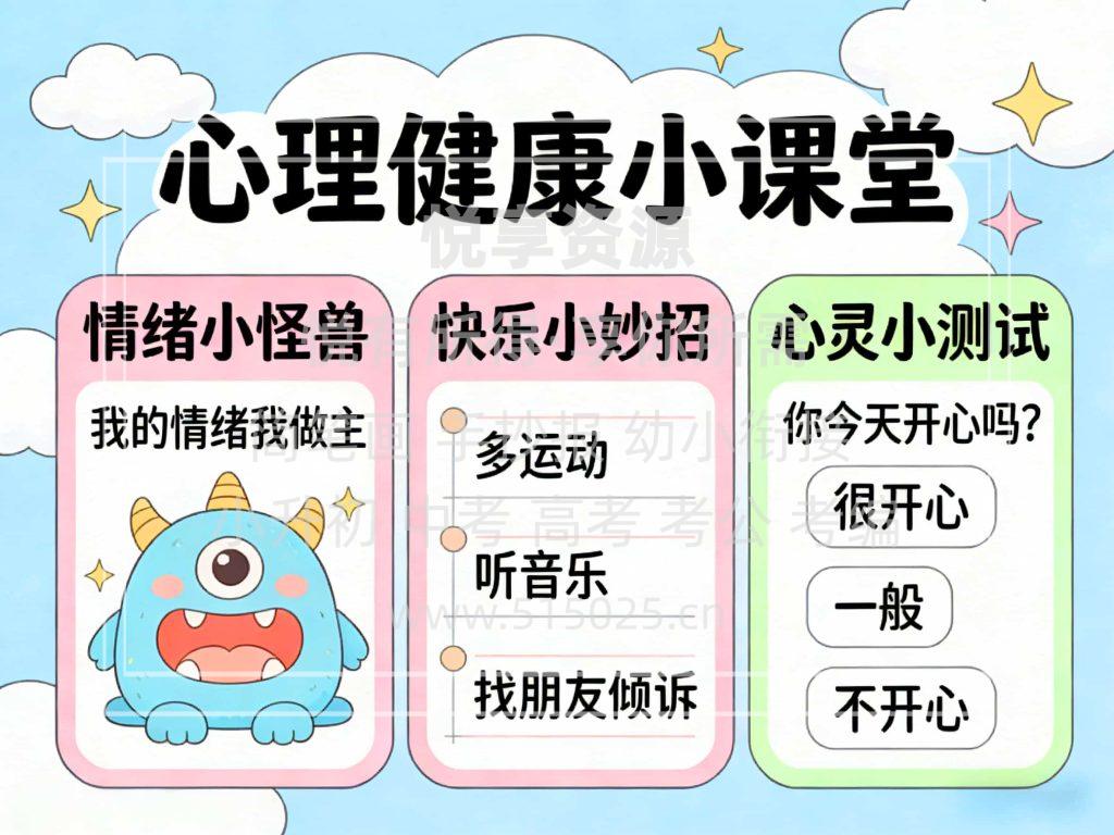 图片[1]-心理健康小课堂 儿童校园手抄报模板 小学必备 可直接打印