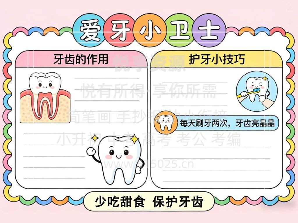 图片[1]-爱牙小卫士 儿童校园手抄报模板 小学必备 可直接打印