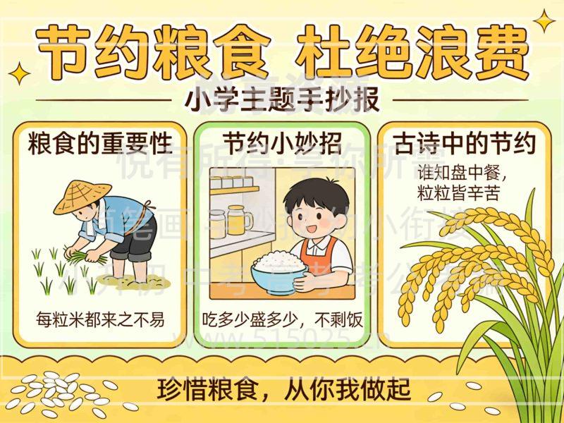 节约粮食 杜绝浪费 儿童校园手抄报模板 小学必备 可直接打印-悦享资源