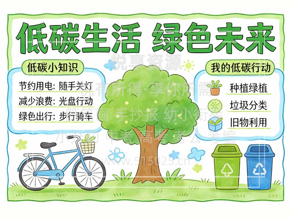 图片[1]-环保主题 低碳生活 绿色未来 儿童校园手抄报模板 小学必备 可直接打印