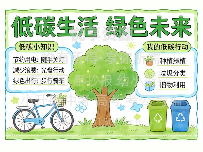 环保主题 低碳生活 绿色未来 儿童校园手抄报模板 小学必备 可直接打印-悦享资源