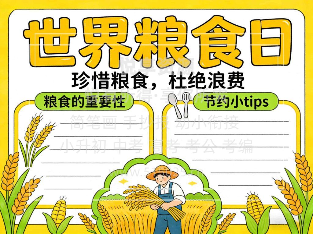 图片[1]-世界粮食日 儿童校园手抄报模板 小学必备 可直接打印