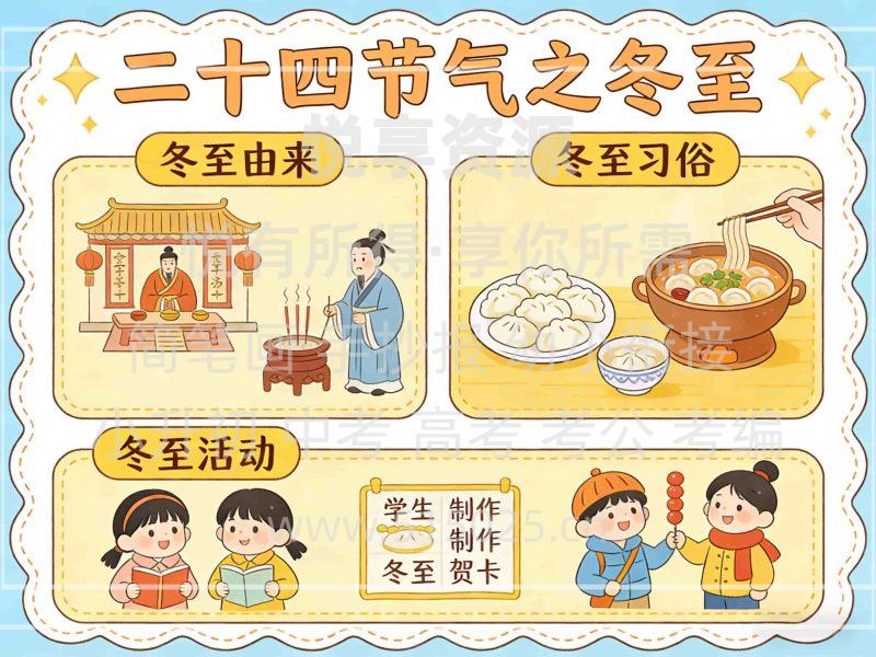 二十四节气之冬至 儿童校园手抄报模板 小学必备 可直接打印-悦享资源