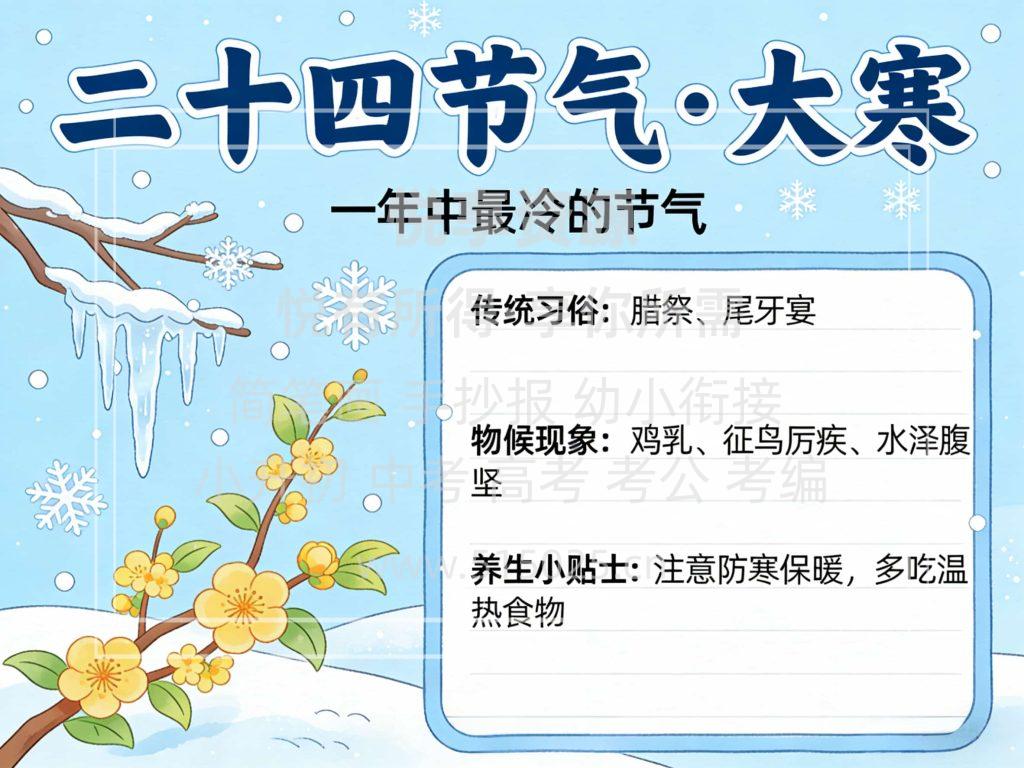 图片[1]-二十四节气 大寒 儿童校园手抄报模板 小学必备 可直接打印