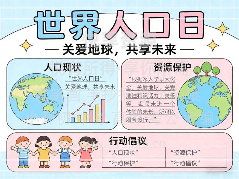 世界人口日 儿童校园手抄报模板 小学必备 可直接打印