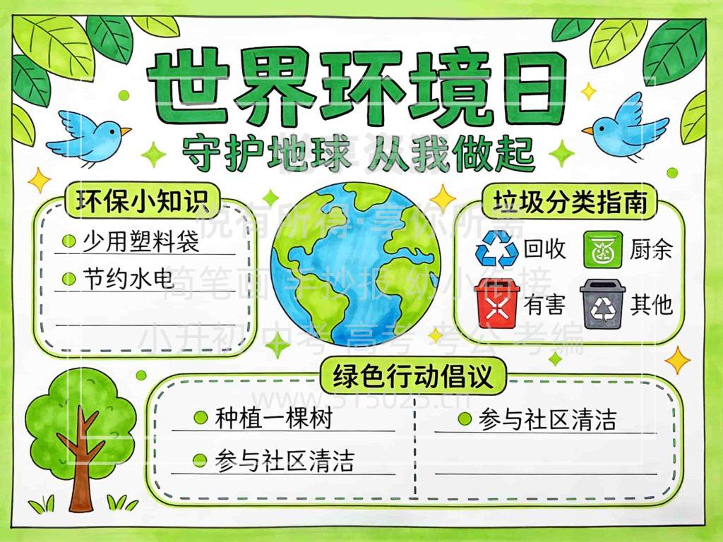 图片[1]-世界环境日 儿童校园手抄报模板 小学必备 可直接打印