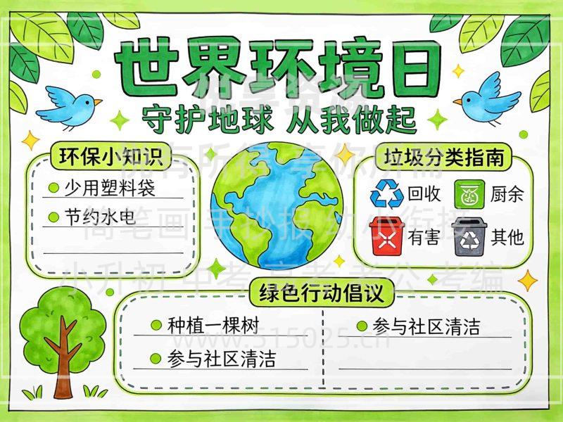 世界环境日 儿童校园手抄报模板 小学必备 可直接打印-悦享资源