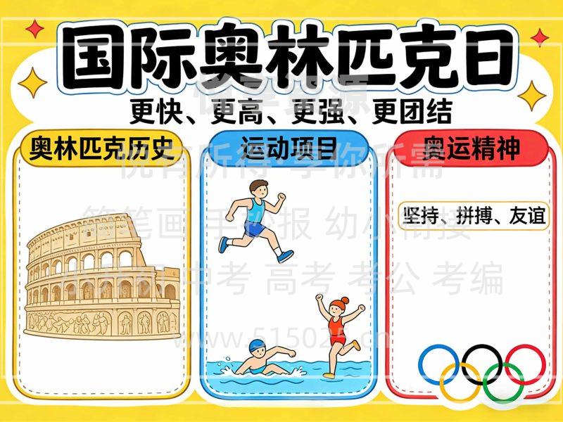 国际奥林匹克日-儿童校园手抄报模板 小学必备 可直接打印-悦享资源