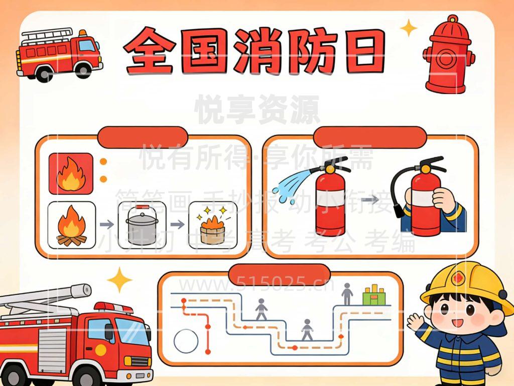 图片[2]-全国消防日 儿童校园手抄报模板 小学必备 可直接打印