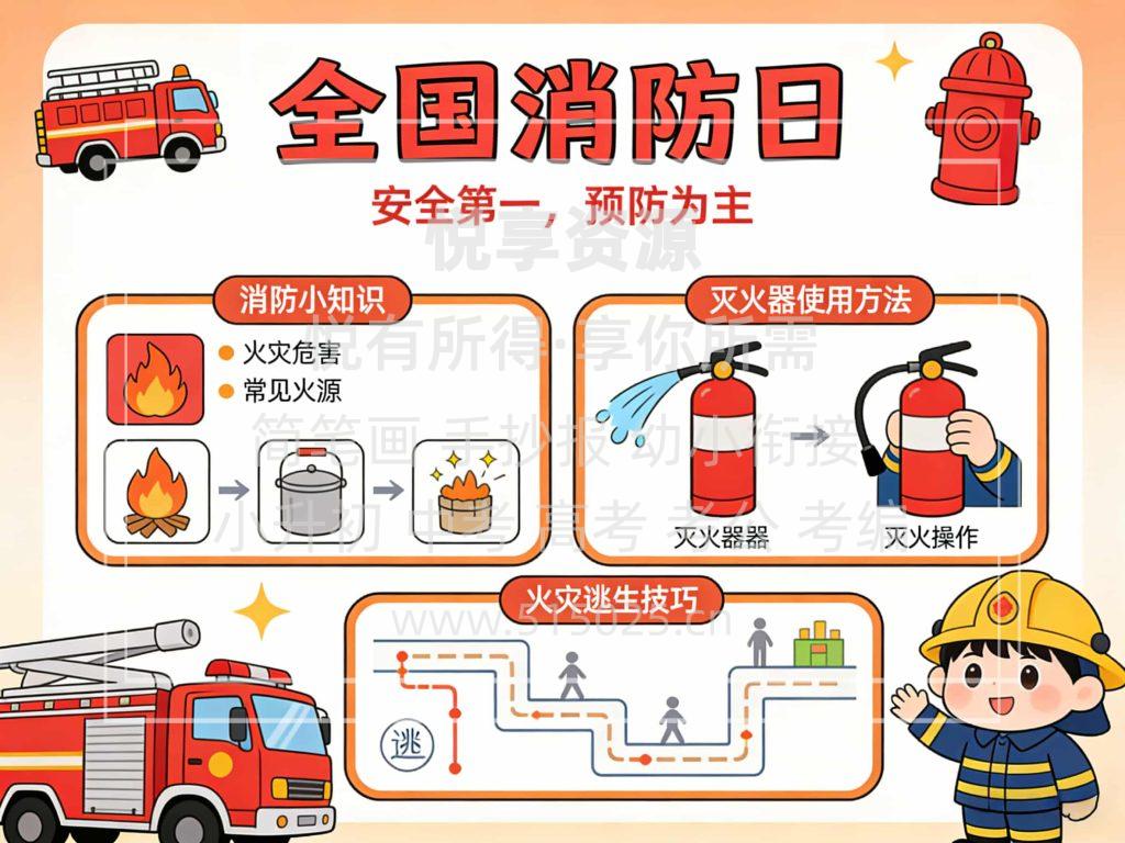 图片[1]-全国消防日 儿童校园手抄报模板 小学必备 可直接打印