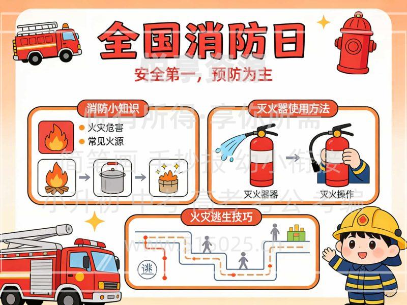 全国消防日 儿童校园手抄报模板 小学必备 可直接打印-悦享资源