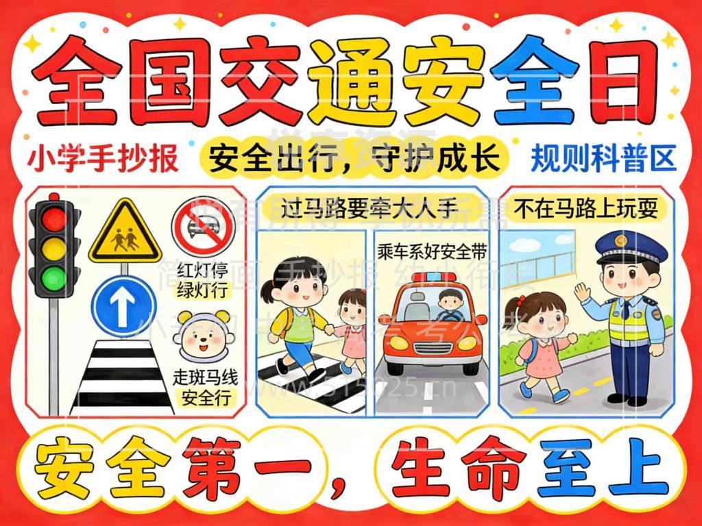 图片[1]-全国交通安全日 儿童校园手抄报模板 小学必备 可直接打印
