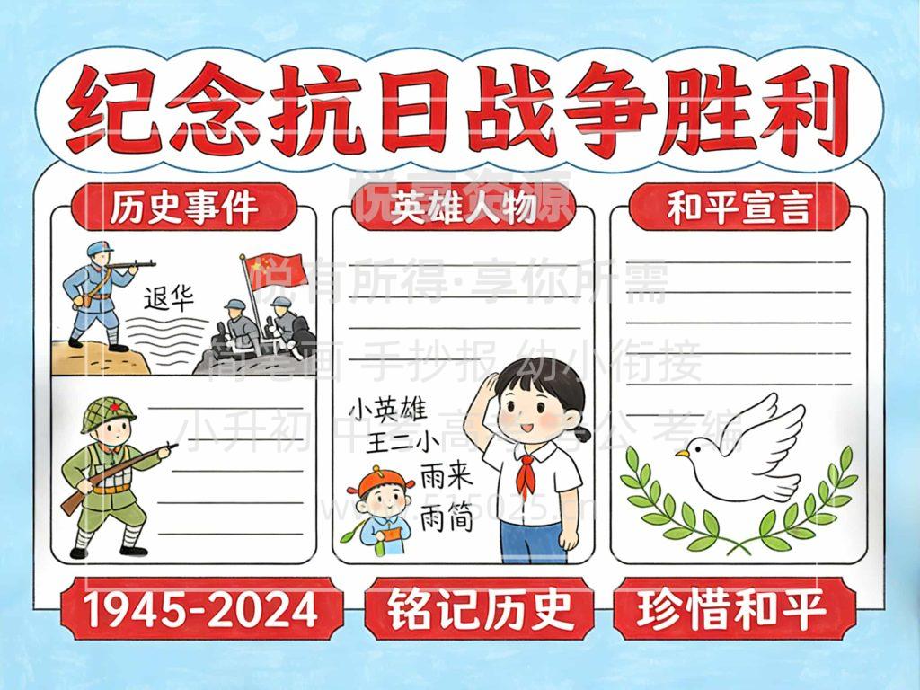 图片[1]-纪念抗日战争胜利 儿童校园手抄报模板 小学必备 可直接打印