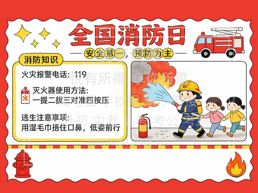 图片[1]-全国消防日 儿童校园手抄报模板 小学必备 可直接打印
