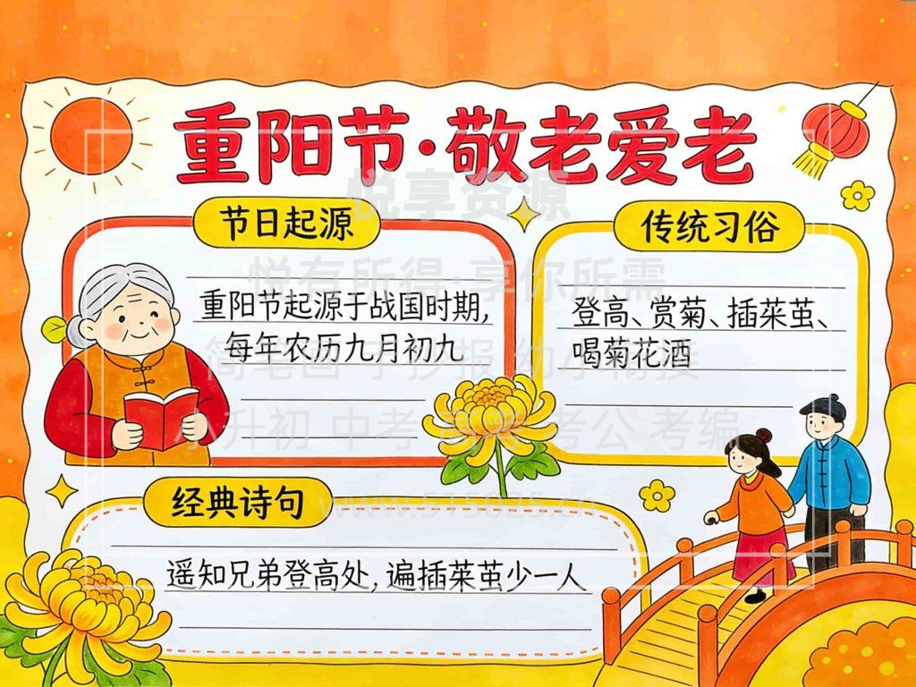 图片[1]-重阳节 敬老爱老 儿童校园手抄报模板 小学必备 可直接打印