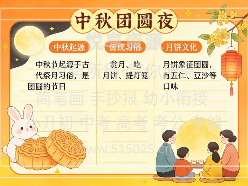 中秋团圆夜 儿童校园手抄报模板 小学必备 可直接打印-悦享资源