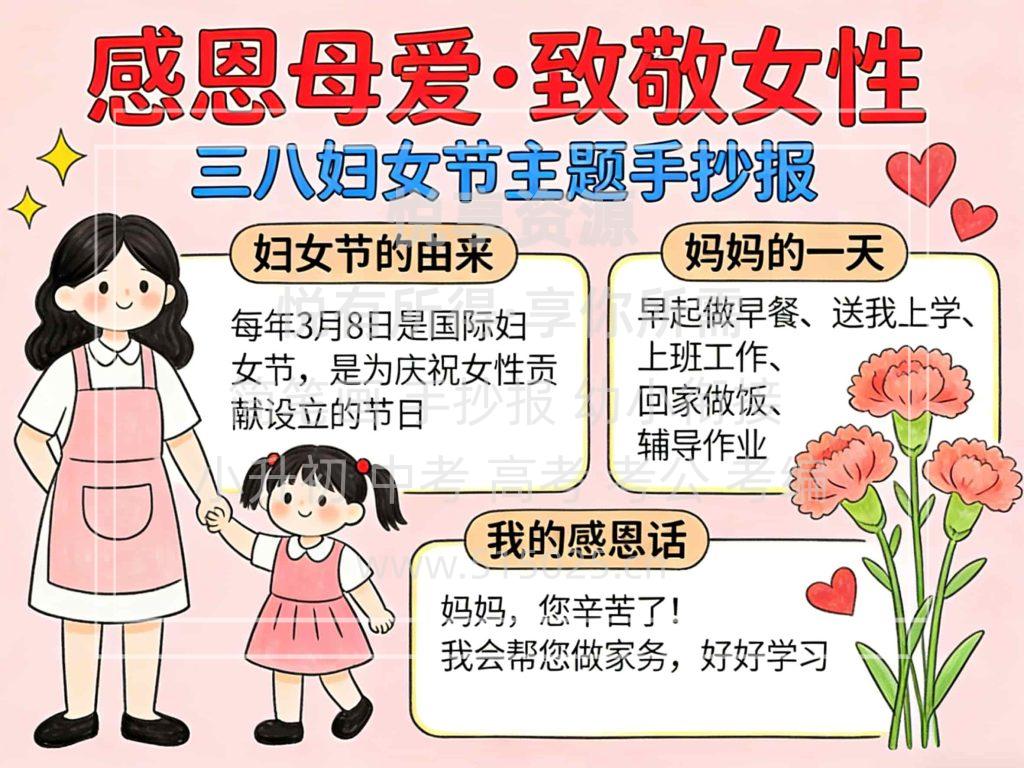 图片[1]-感恩母爱 致敬女性 三八妇女节 儿童校园手抄报模板 小学必备 可直接打印