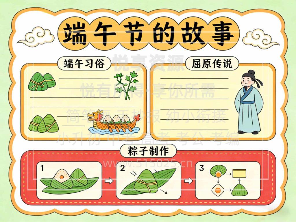 图片[1]-传统节日 端午节的故事 儿童校园手抄报模板 小学必备 可直接打印