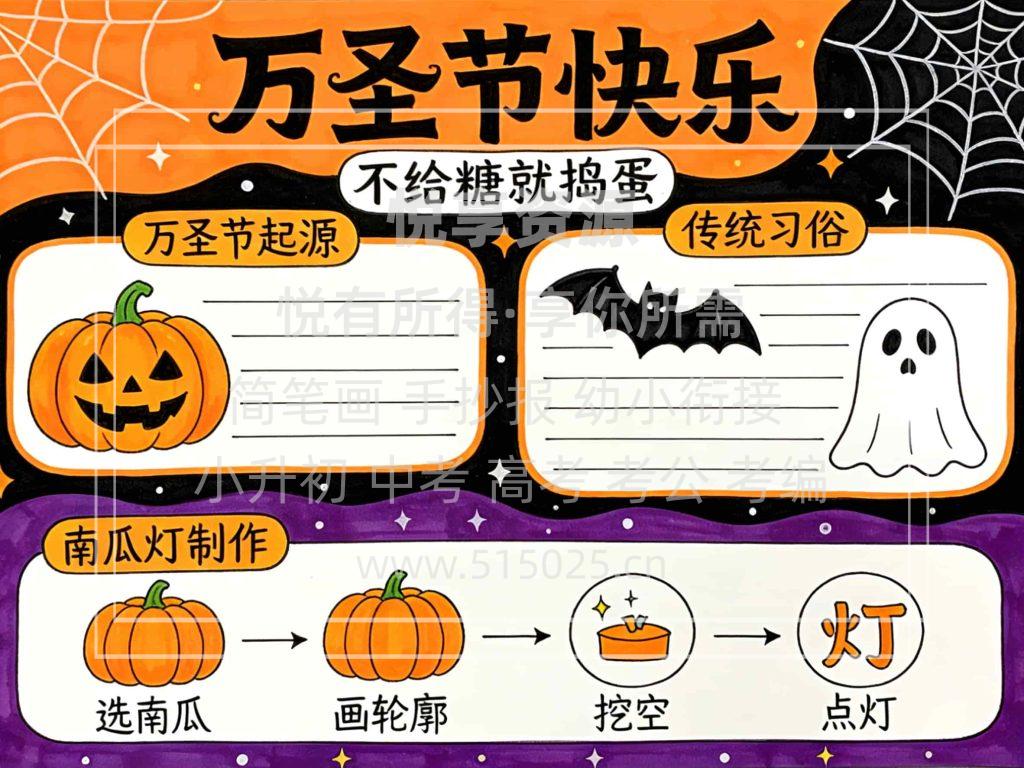 图片[1]-万圣节快乐 儿童校园手抄报模板 小学必备 可直接打印