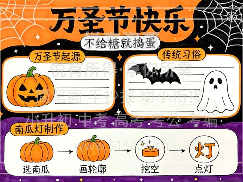 万圣节快乐 儿童校园手抄报模板 小学必备 可直接打印-悦享资源