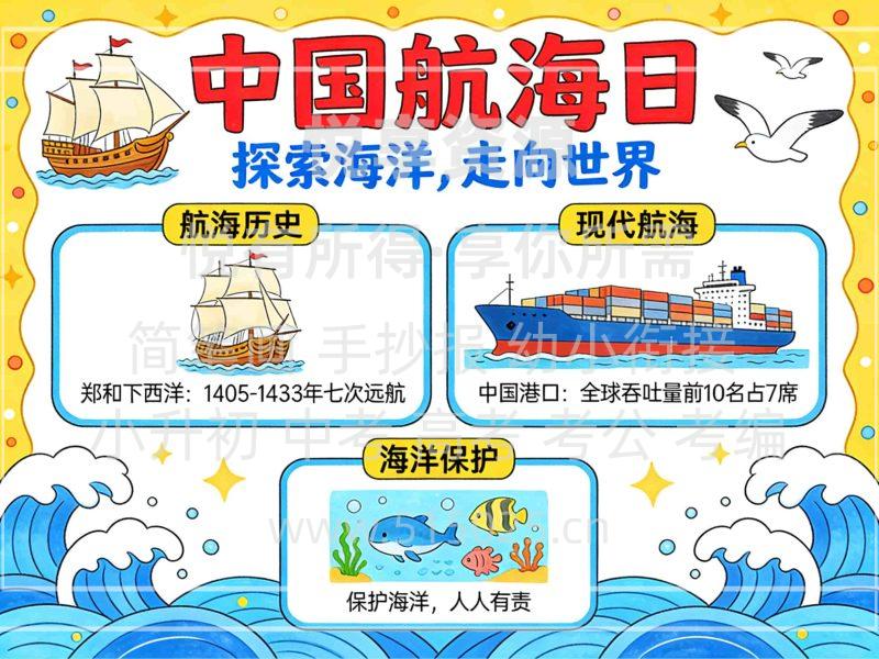 中国航海日 儿童校园手抄报模板 小学必备 可直接打印-悦享资源
