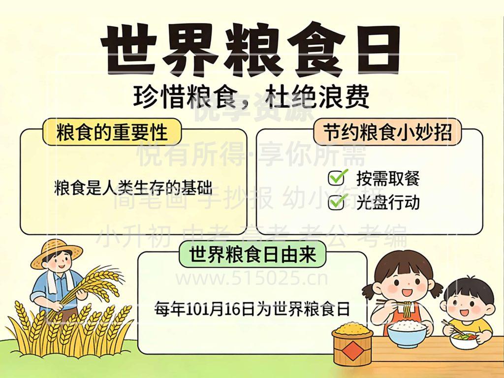 图片[1]-世界粮食日 儿童校园手抄报模板 小学必备 可直接打印