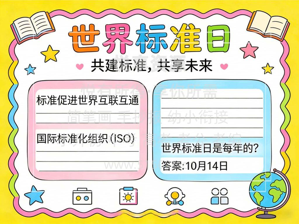 图片[1]-世界标准日 儿童校园手抄报模板 小学必备 可直接打印