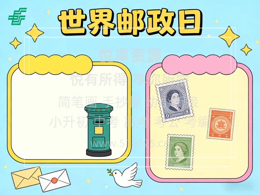图片[2]-世界邮政日 儿童校园手抄报模板 小学必备 可直接打印