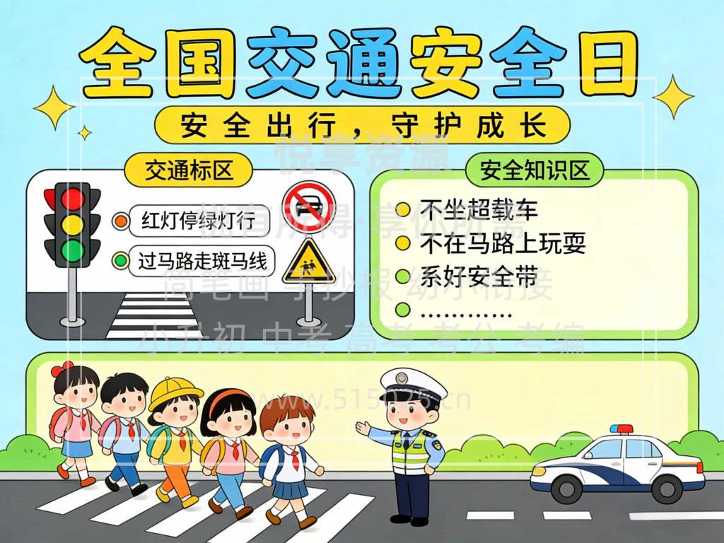 图片[1]-全国交通安全日-儿童校园手抄报模板 小学必备 可直接打印