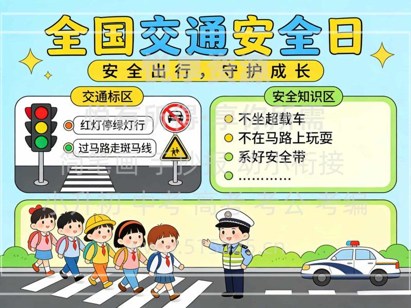 全国交通安全日-儿童校园手抄报模板 小学必备 可直接打印-悦享资源