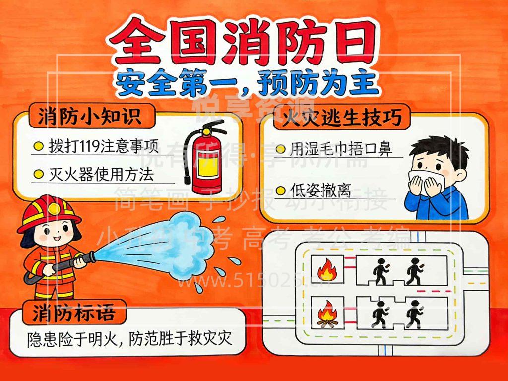 图片[1]-全国消防日 儿童校园手抄报模板 小学必备 可直接打印
