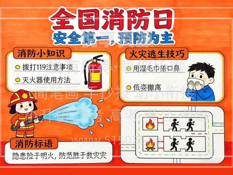 全国消防日 儿童校园手抄报模板 小学必备 可直接打印-悦享资源