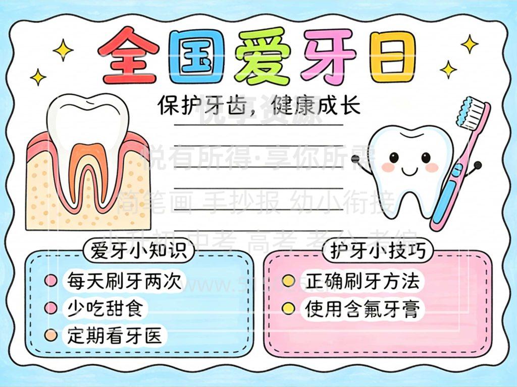 图片[1]-全国爱牙日 儿童校园手抄报模板 小学必备 可直接打印